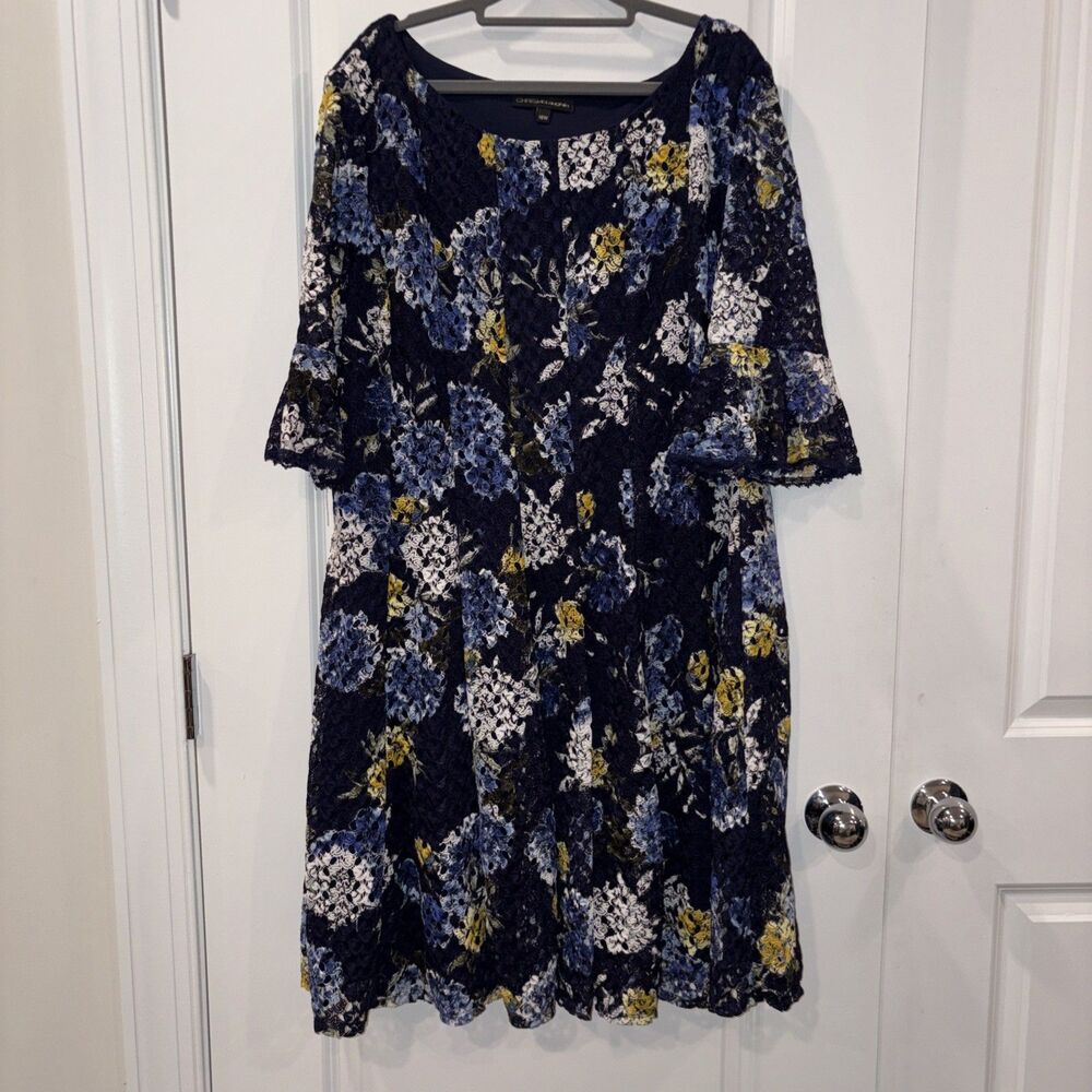 Chris McLaughlin Women’s Floral Crochet Fit & Flare Dress Bell Sleeve Size 6 NWT